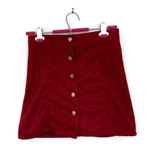 red suede button up skirt